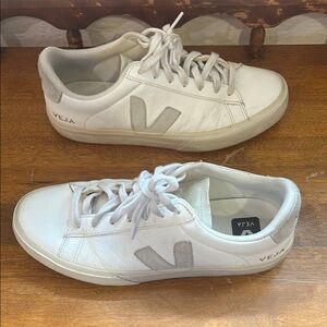 Veja White Leather Sneakers with Off white V Logo